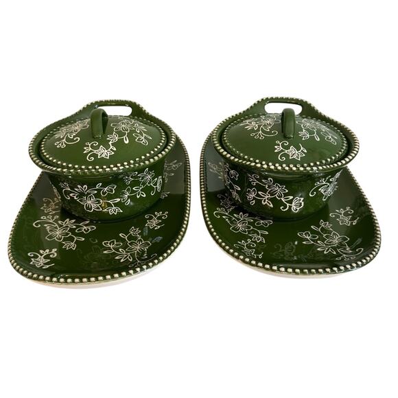 Temp-tations Green Floral Lace 4-Piece Serving Set Casserole & Platters - Picture 1 of 13